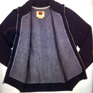 BostonTraders Crew eclectic & Sherpa li ed Dark Blue zip up Sweater. Unisex,XL,